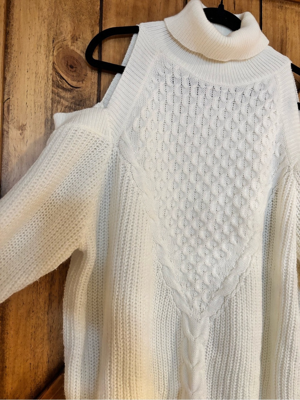 SHEIN Sweater Cold Shoulder Chunky Knit Ivory 1x - Picture 2 of 4